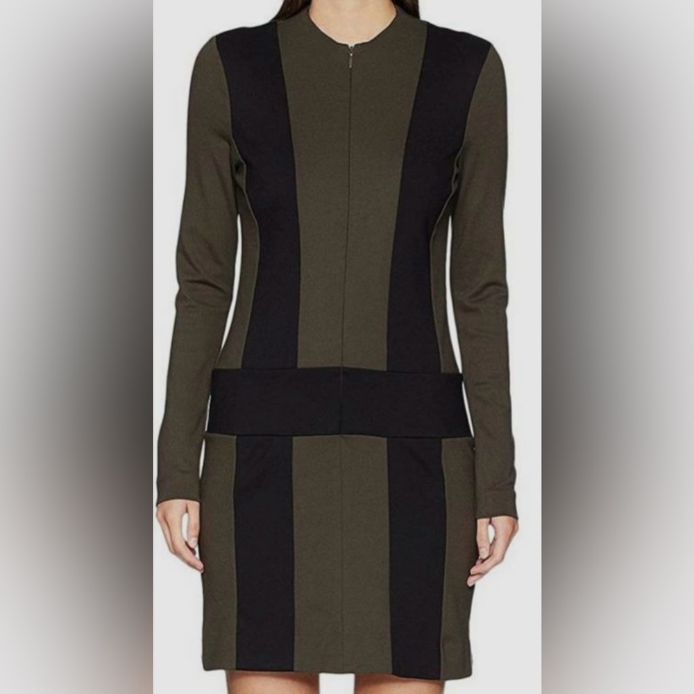 Artelier Nicole Miller Green Ponte Zip-Up Long Sleeve Sheath Dress size M